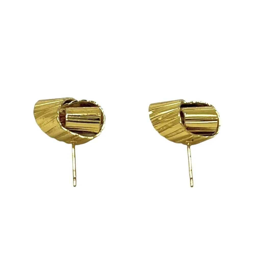 Gold Tone Statement Stud Earrings Modern Ribbed Swirl Post Geometric Wrap Posts
